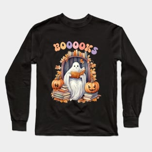 Funny Halloween Cute Ghost Book Reading School Teacher Long Sleeve T-Shirt